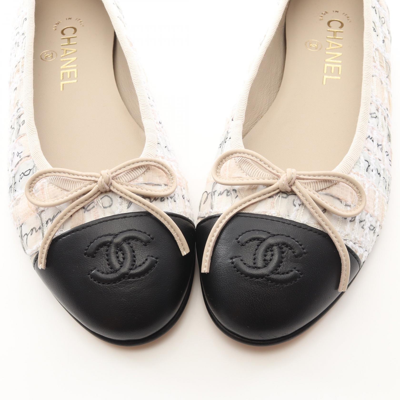 シャネル BALLERINA レザー ファブリック パンプス