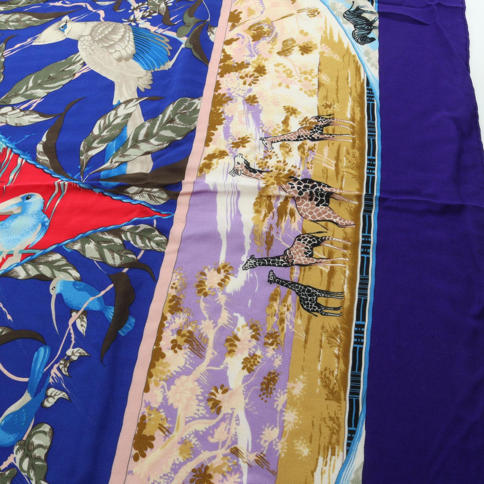エルメス カレジェアン カレ140 TROPIQUES シルク カシミヤ スカーフ