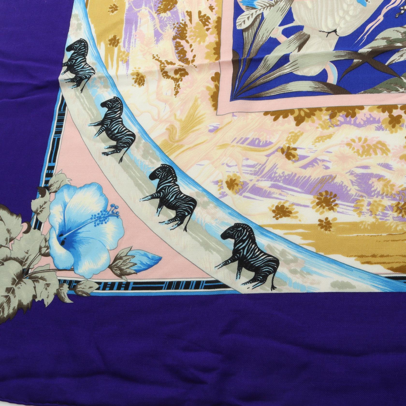 エルメス カレジェアン カレ140 TROPIQUES シルク カシミヤ スカーフ