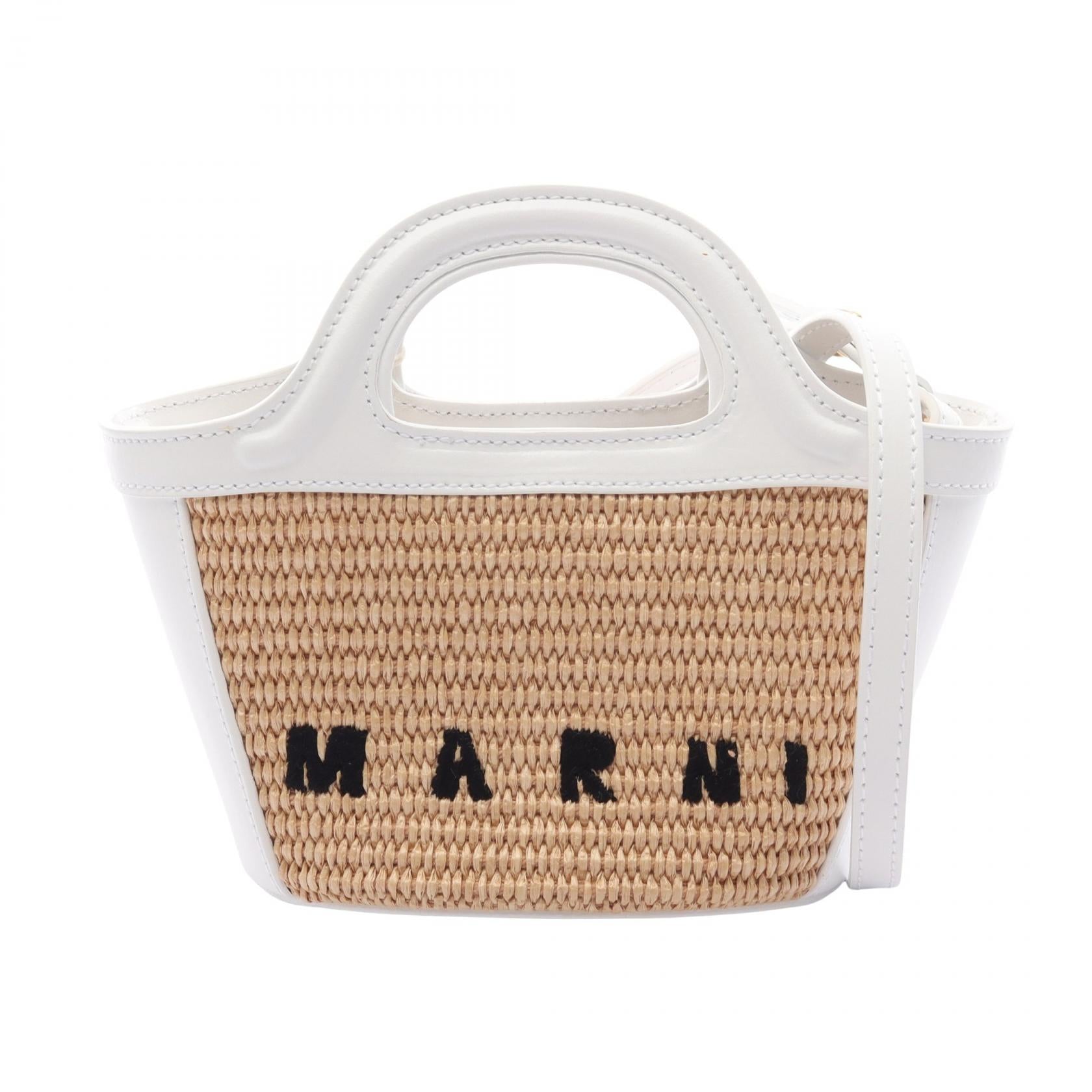 マルニ TROPICALIA BAG MICRO レザー ラフィア 2wayハンドバッグ