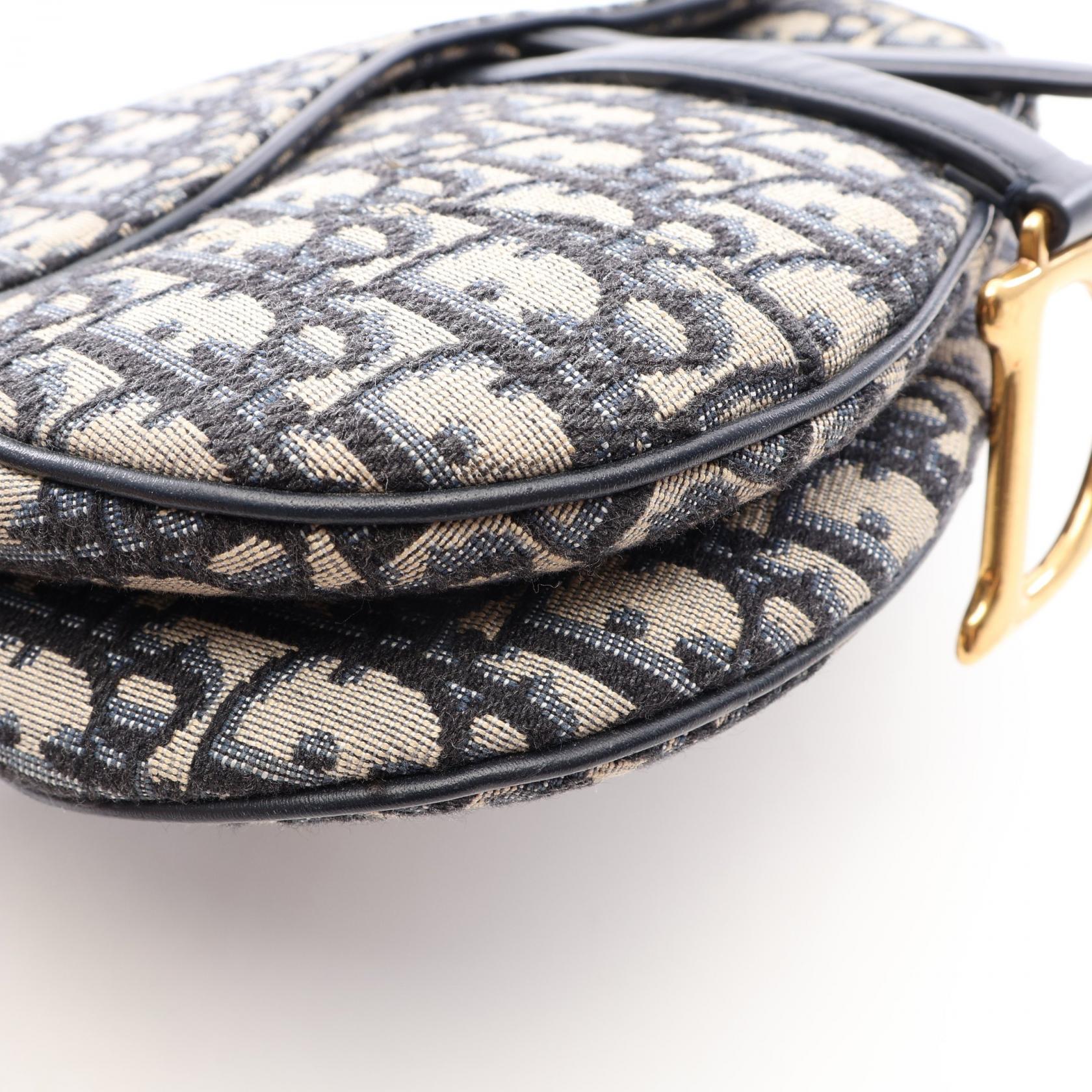 ディオール SADDLE オブリーク キャンバス レザー ハンドバッグ