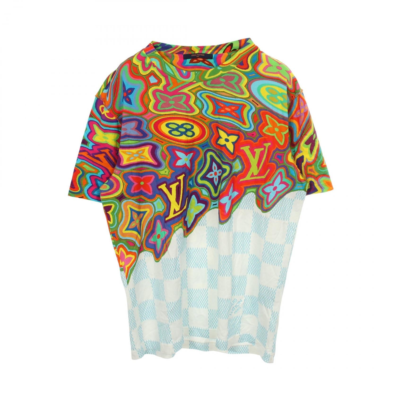 ルイヴィトン プリンテッドダミエLV コットン 半袖Tシャツ