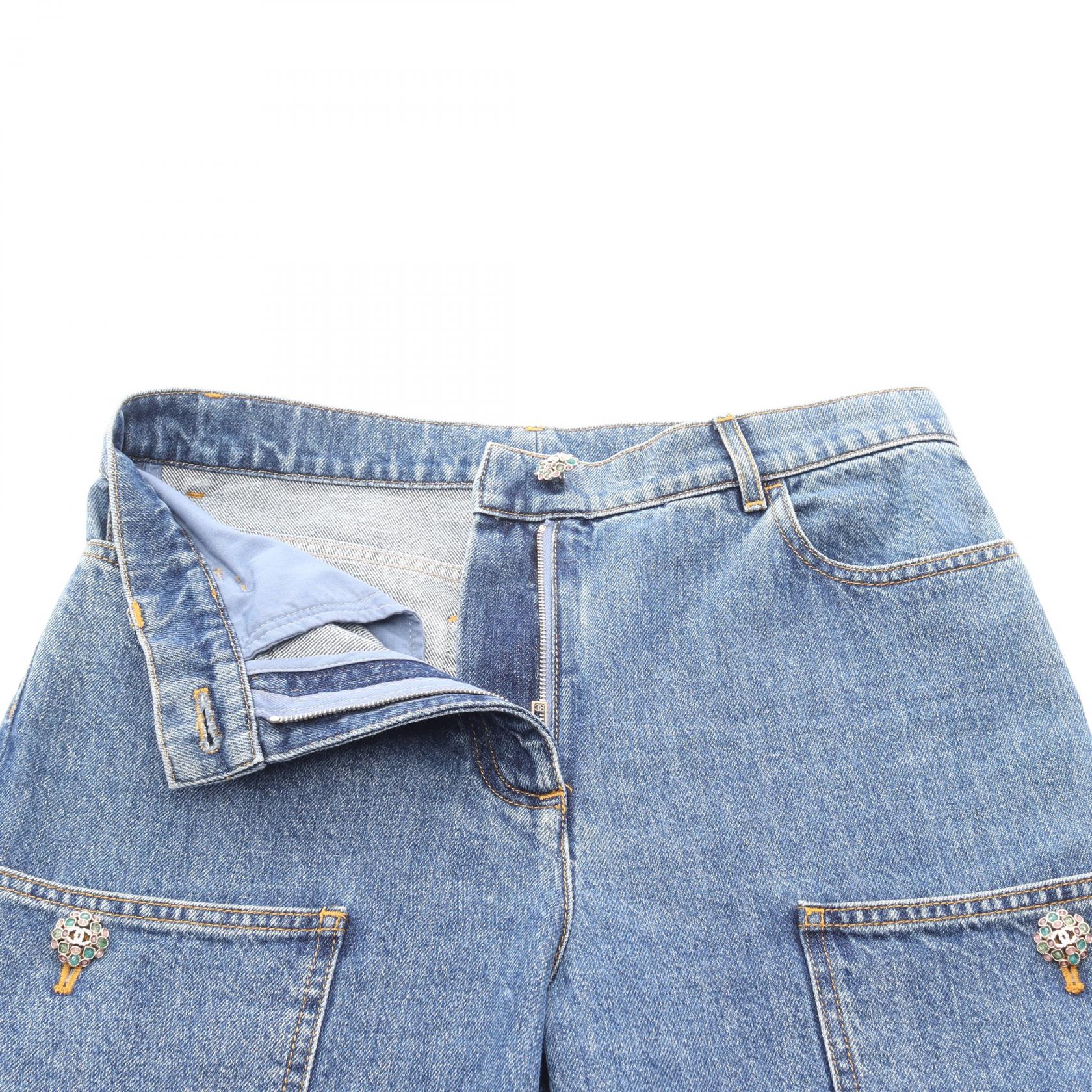 シャネル ココ マーク ボタン コットン デニム パンツ