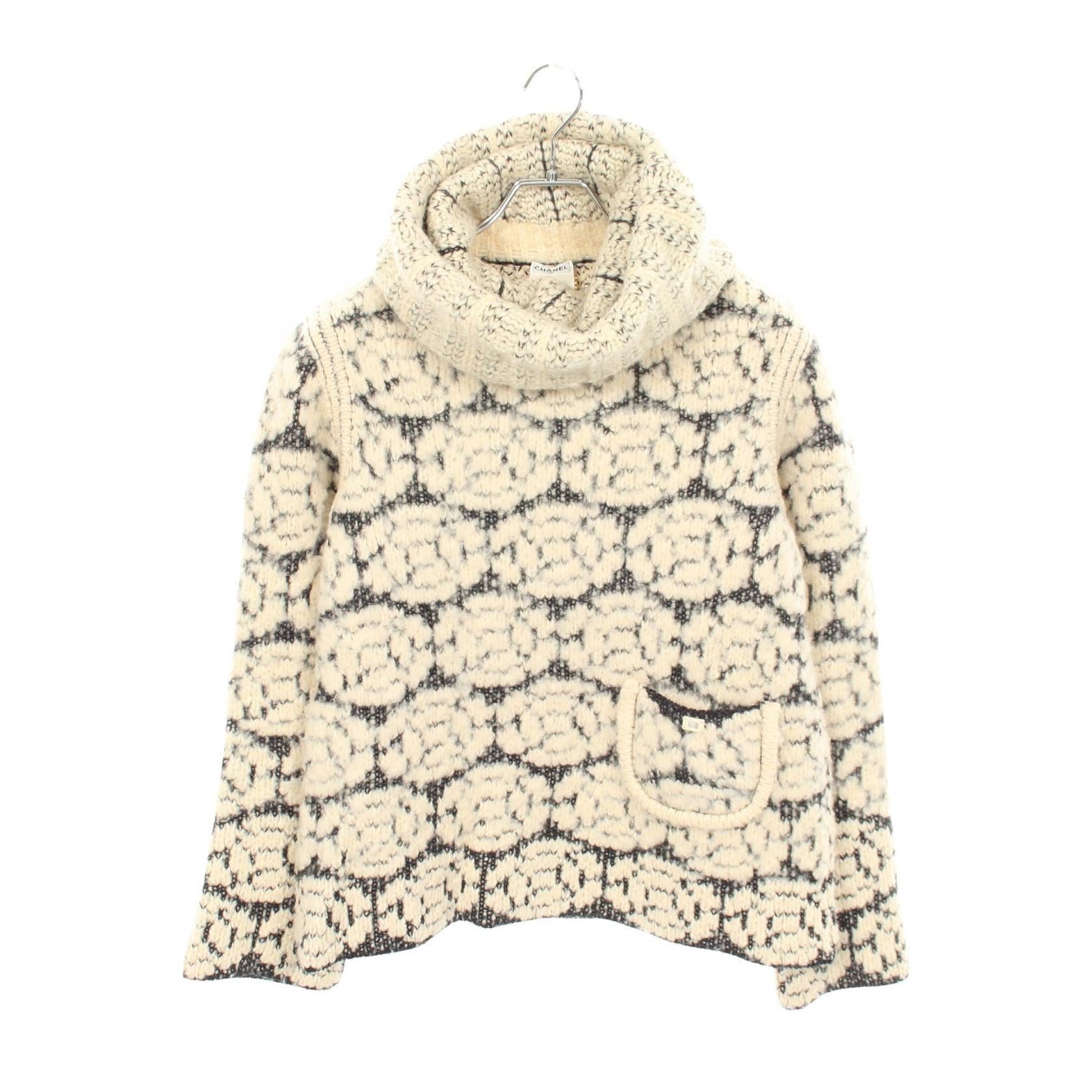 シャネル カメリア ウールキャメルニットトップス