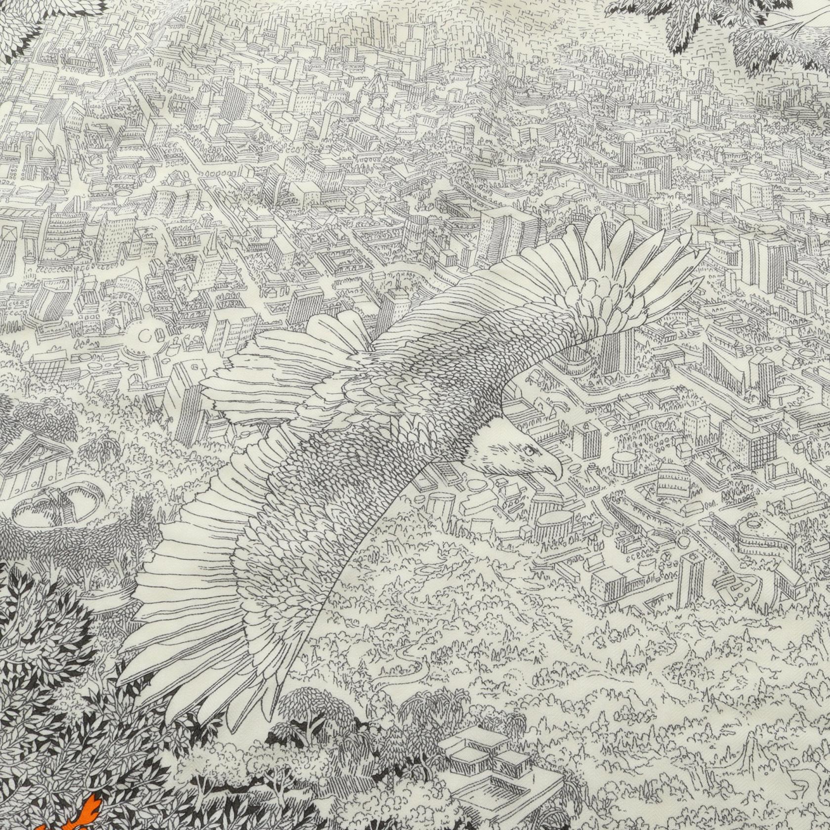 エルメス カレジェアン カレ140 Retour a la Nature シルクカシミヤスカーフ