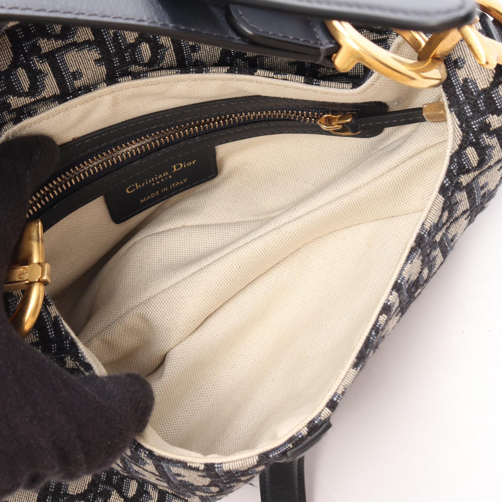 ディオール SADDLE オブリーク キャンバス レザー ハンドバッグ