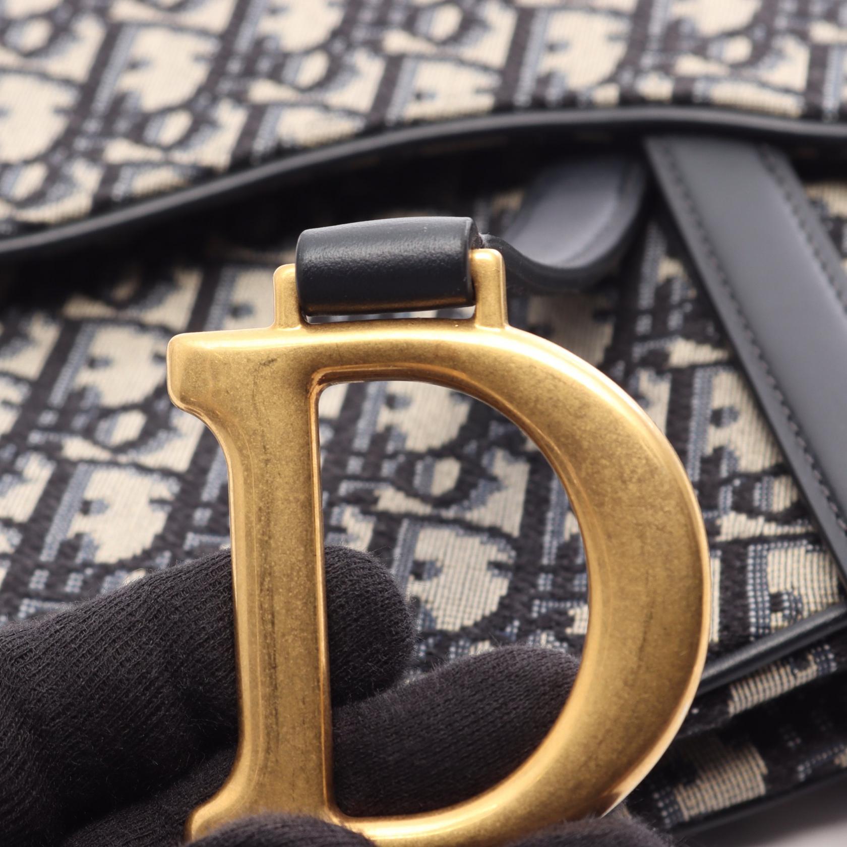 ディオール SADDLE オブリーク キャンバス レザー ハンドバッグ