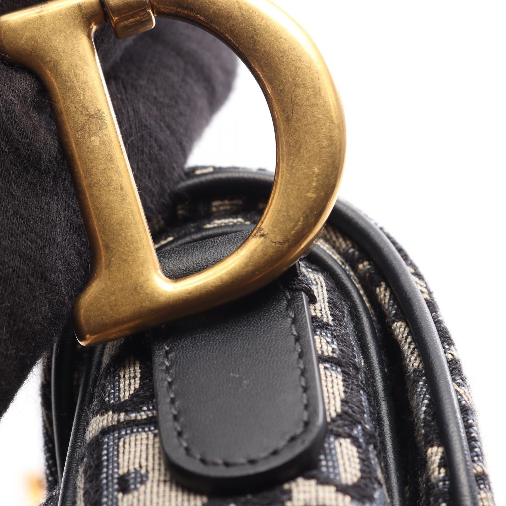 ディオール SADDLE オブリーク キャンバス レザー ハンドバッグ