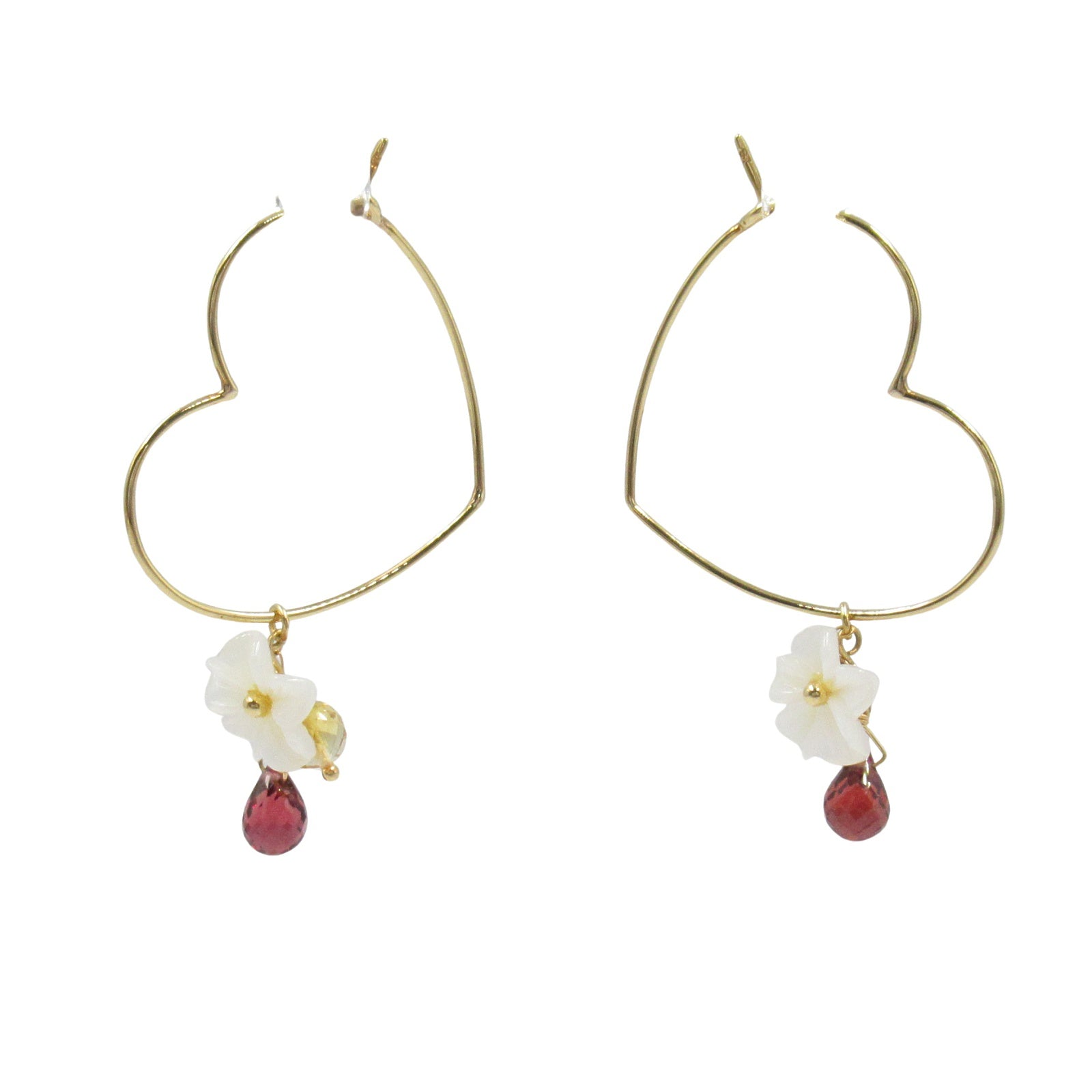 STAR JEWELRY ハート Au750 シェル/シトリン/ガーネット ピアス