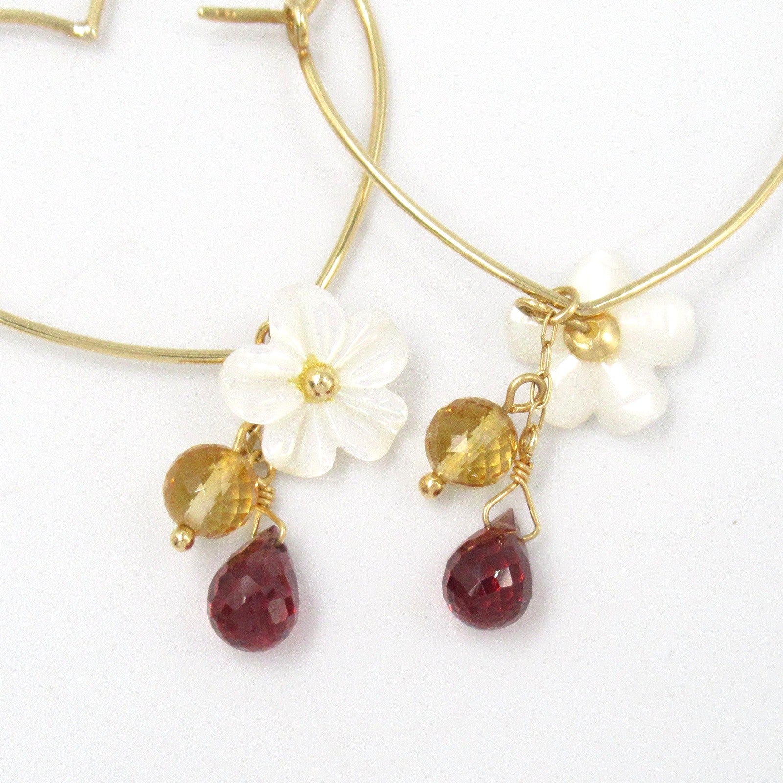 STAR JEWELRY ハート Au750 シェル/シトリン/ガーネット ピアス