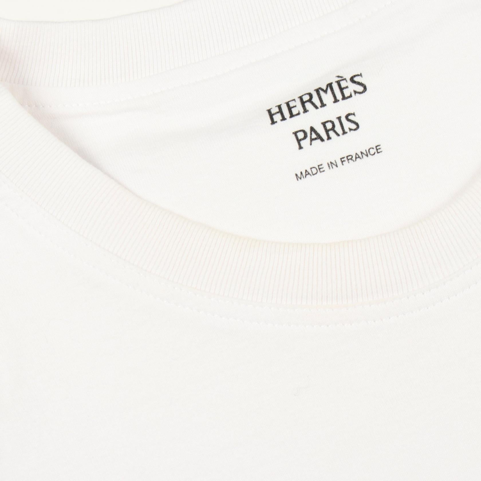 エルメス Hモザイク刺繍ポケット コットン半袖Tシャツ