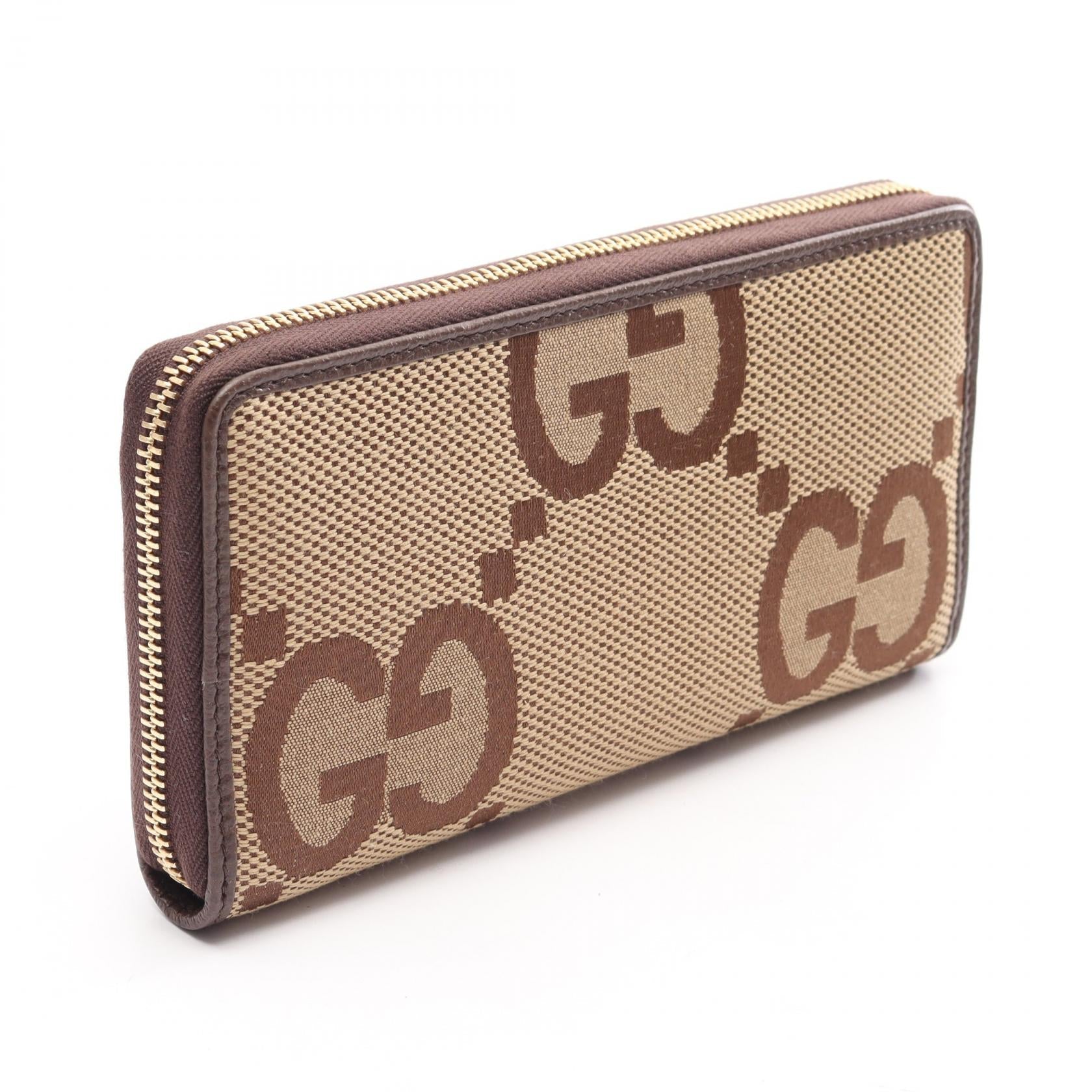 グッチ ジャンボGG キャンバスレザーラウンド長財布
