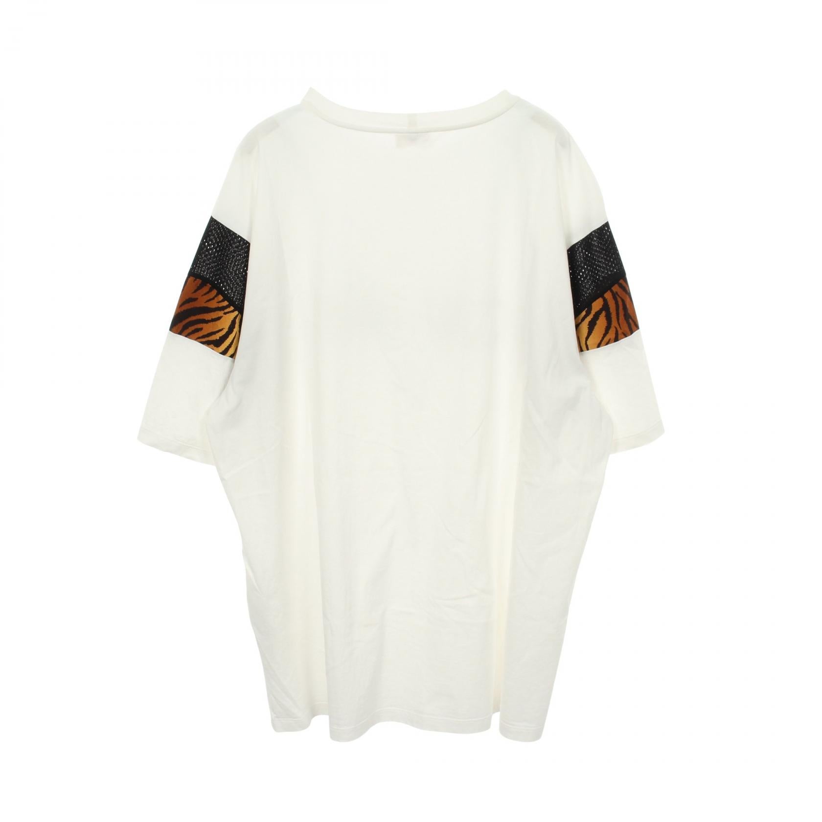 セリーヌ ロゴプリント メッシュトリム レオパード コットン Tシャツ
