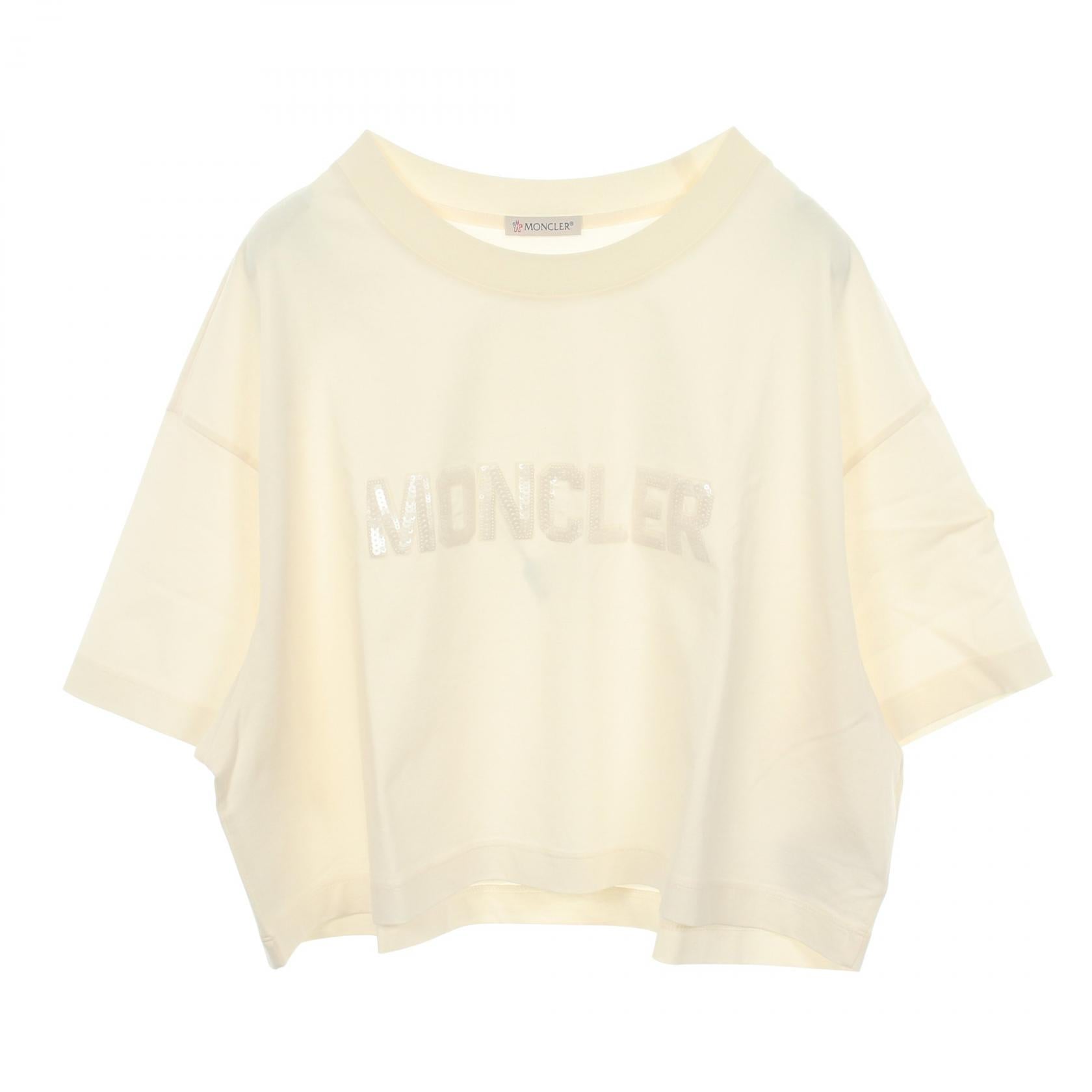 モンクレール スパンコールロゴ クロップド コットン Tシャツ