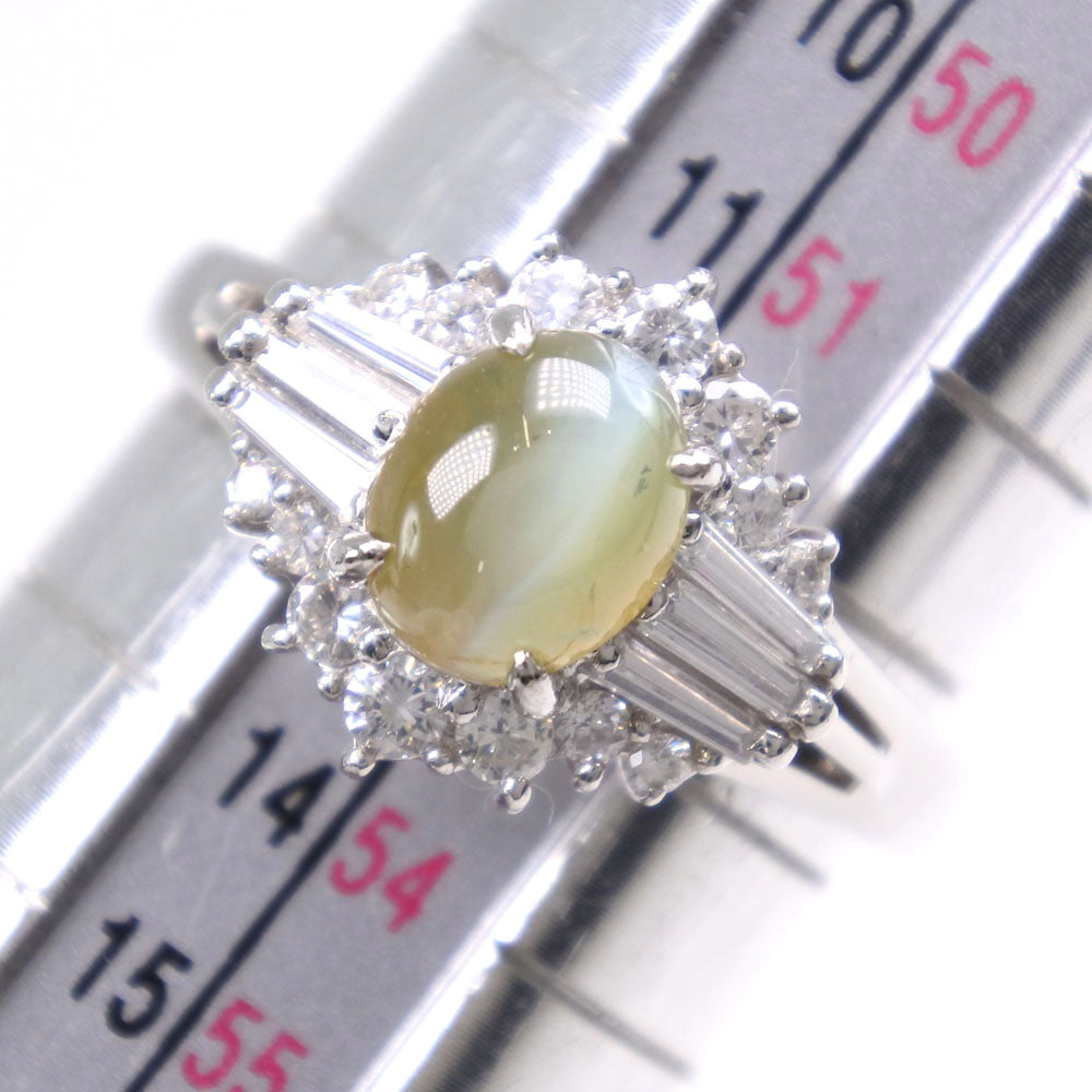 Pt900 プラチナ クリソベリル キャッツアイ ダイヤモンド リング