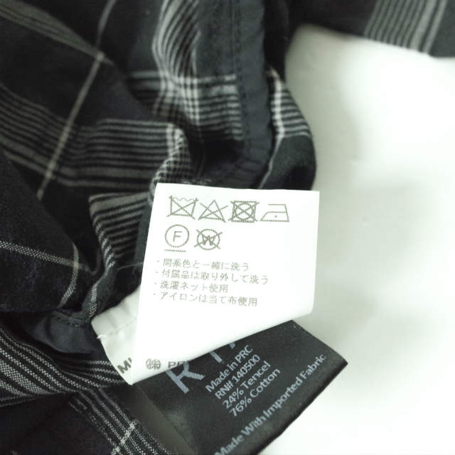 RtA L/S チェック ワーク シャツ ブラック S