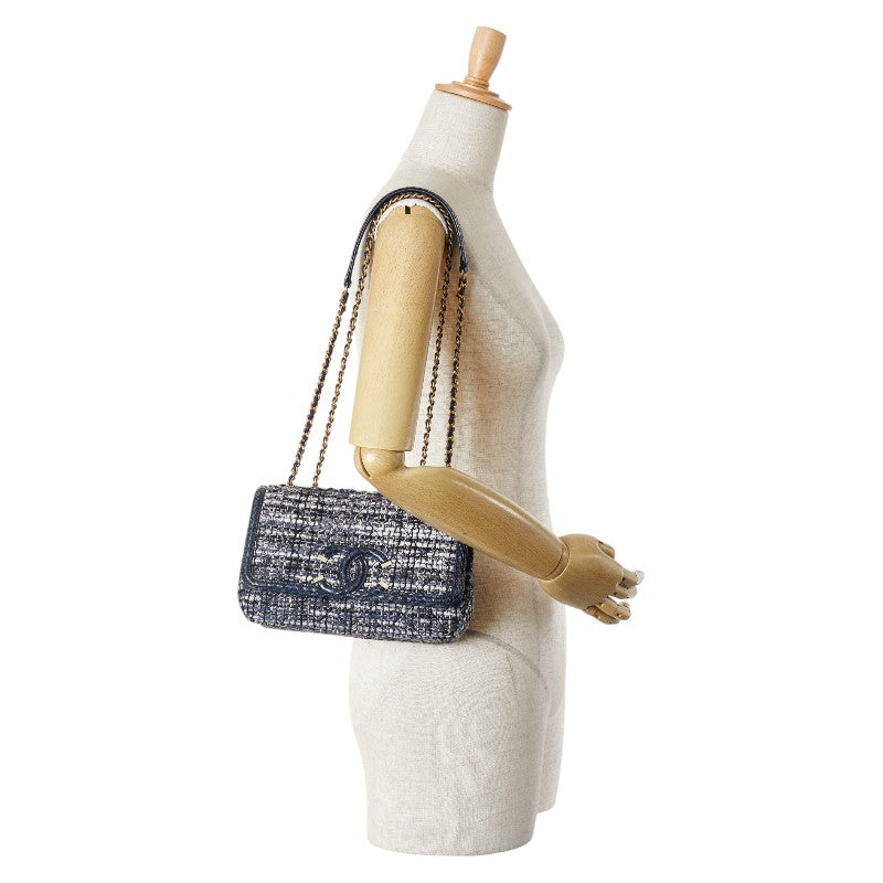 シャネル CCフィリグリー パイソン型押し ツイード レザー ショルダーバッグ