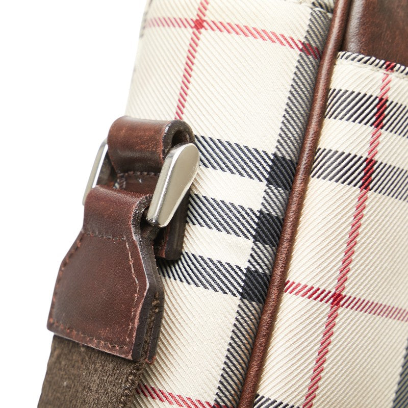 バーバリー ノバチェック キャンバス レザー ショルダーバッグ