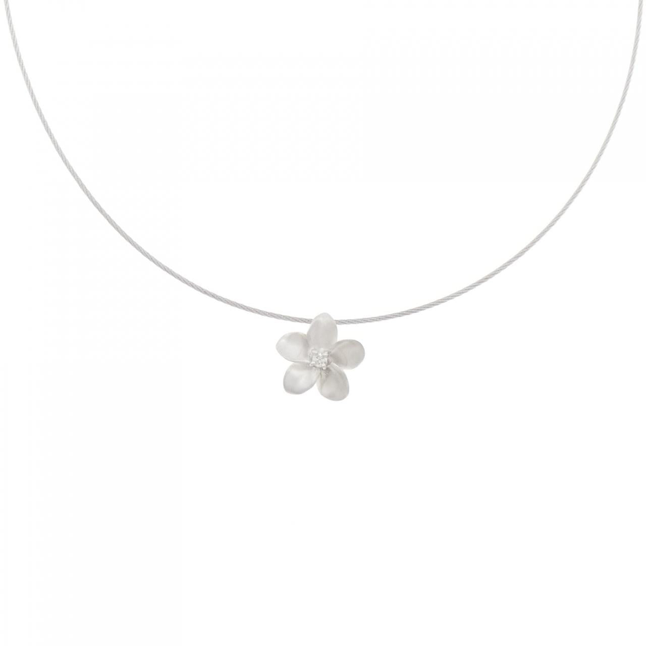 K18WG フラワー ダイヤモンド ネックレス