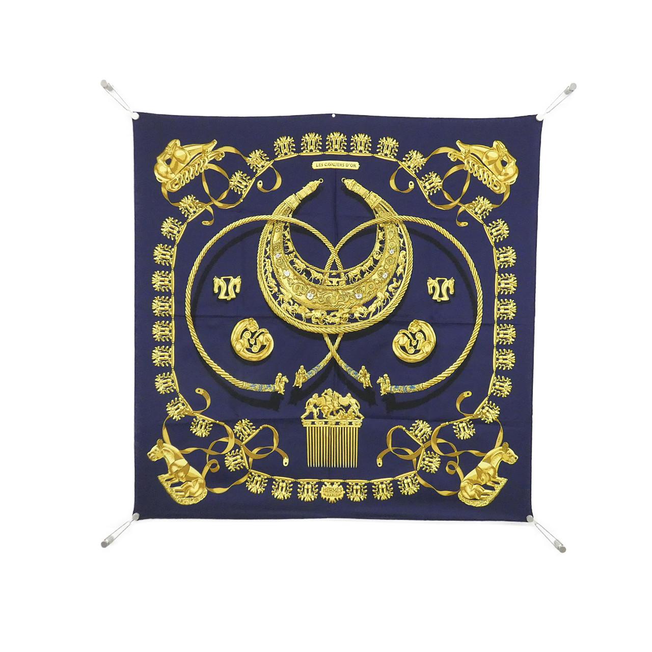 エルメス LES CAVALIERS D'OR シルクスカーフ