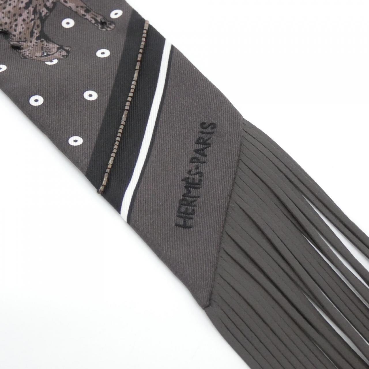 エルメス GUEPARD BANDANA ツイリーフリンジ シルク ラム ビーズ スカーフ