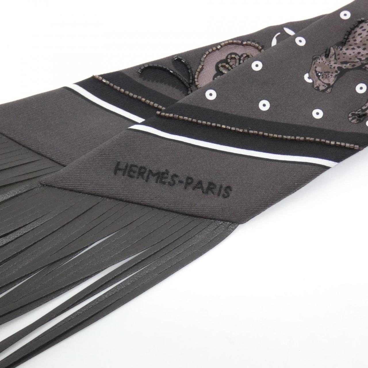 エルメス GUEPARD BANDANA ツイリーフリンジ シルク ラム ビーズ スカーフ