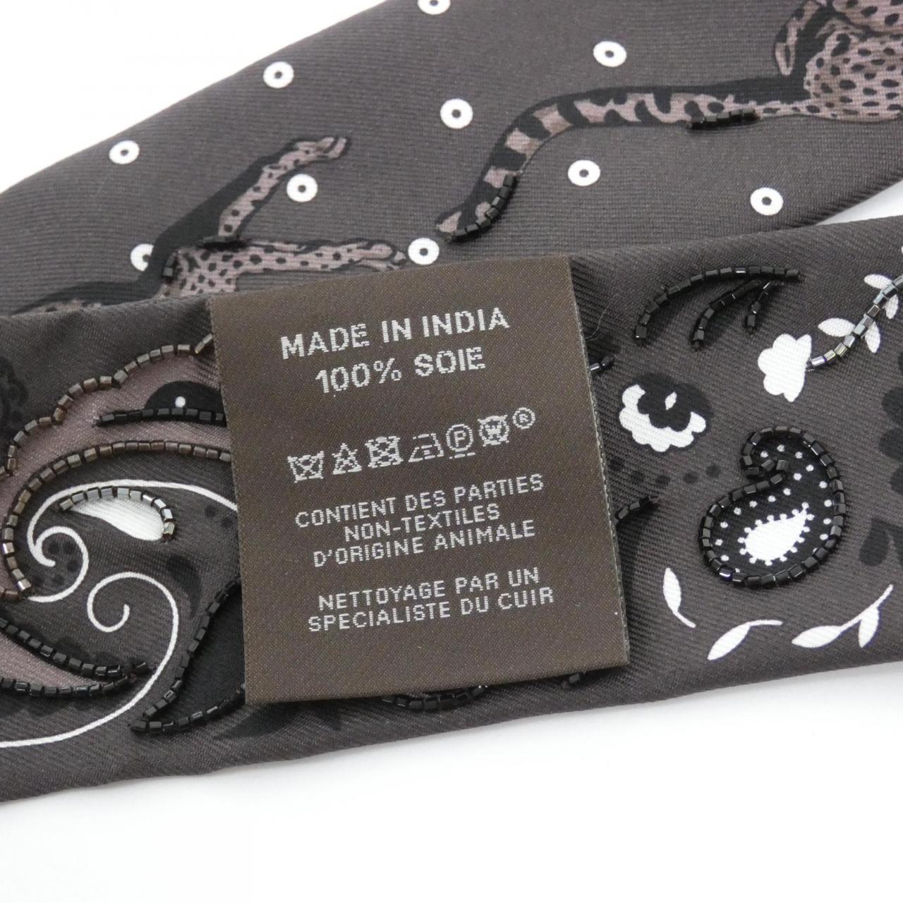 エルメス GUEPARD BANDANA ツイリーフリンジ シルク ラム ビーズ スカーフ