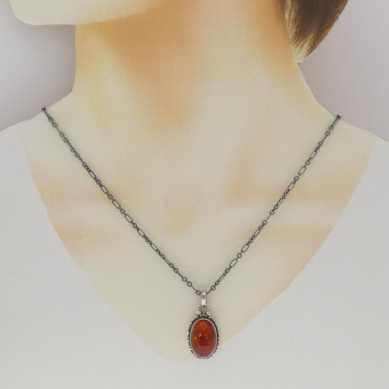 ジョージジェンセン 925シルバー 琥珀 ネックレス