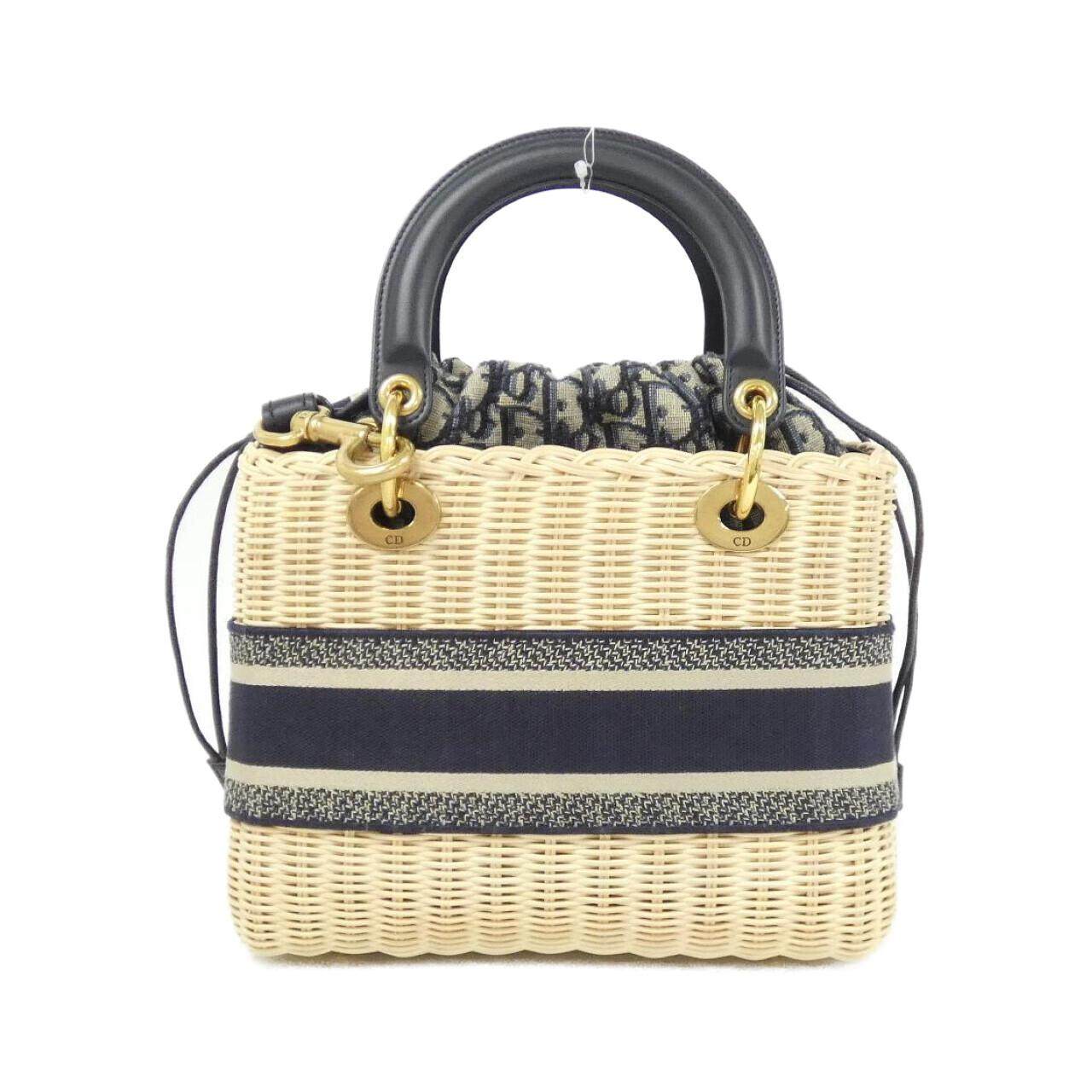 クリスチャンディオール DIOR OBLIQUE ナチュラルウィッカー キャンバス ハンドバッグ