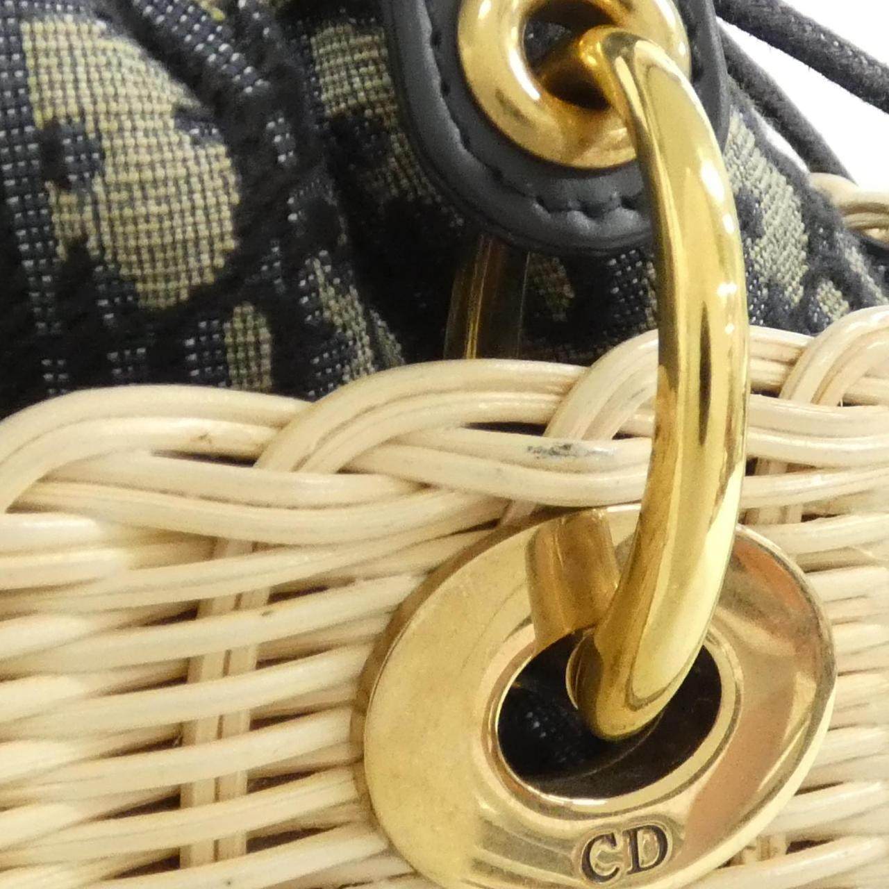 クリスチャンディオール DIOR OBLIQUE ナチュラルウィッカー キャンバス ハンドバッグ