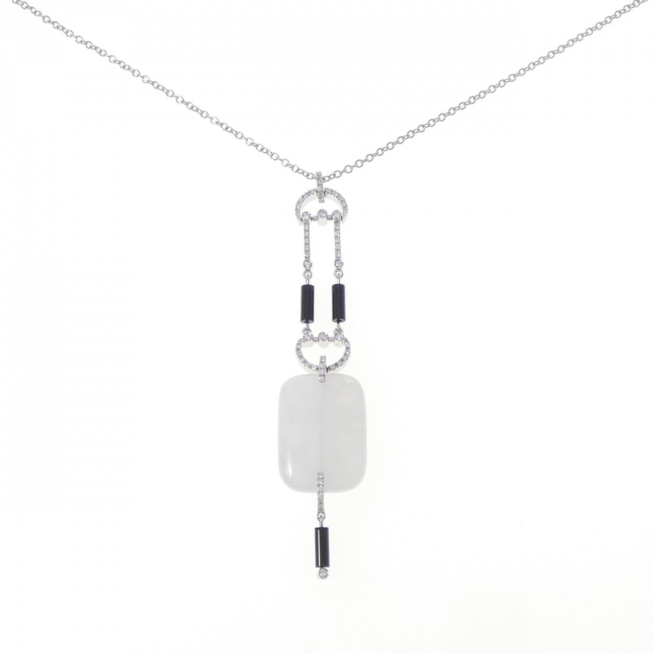 750WG カルセドニー ダイヤモンド オニキス ネックレス