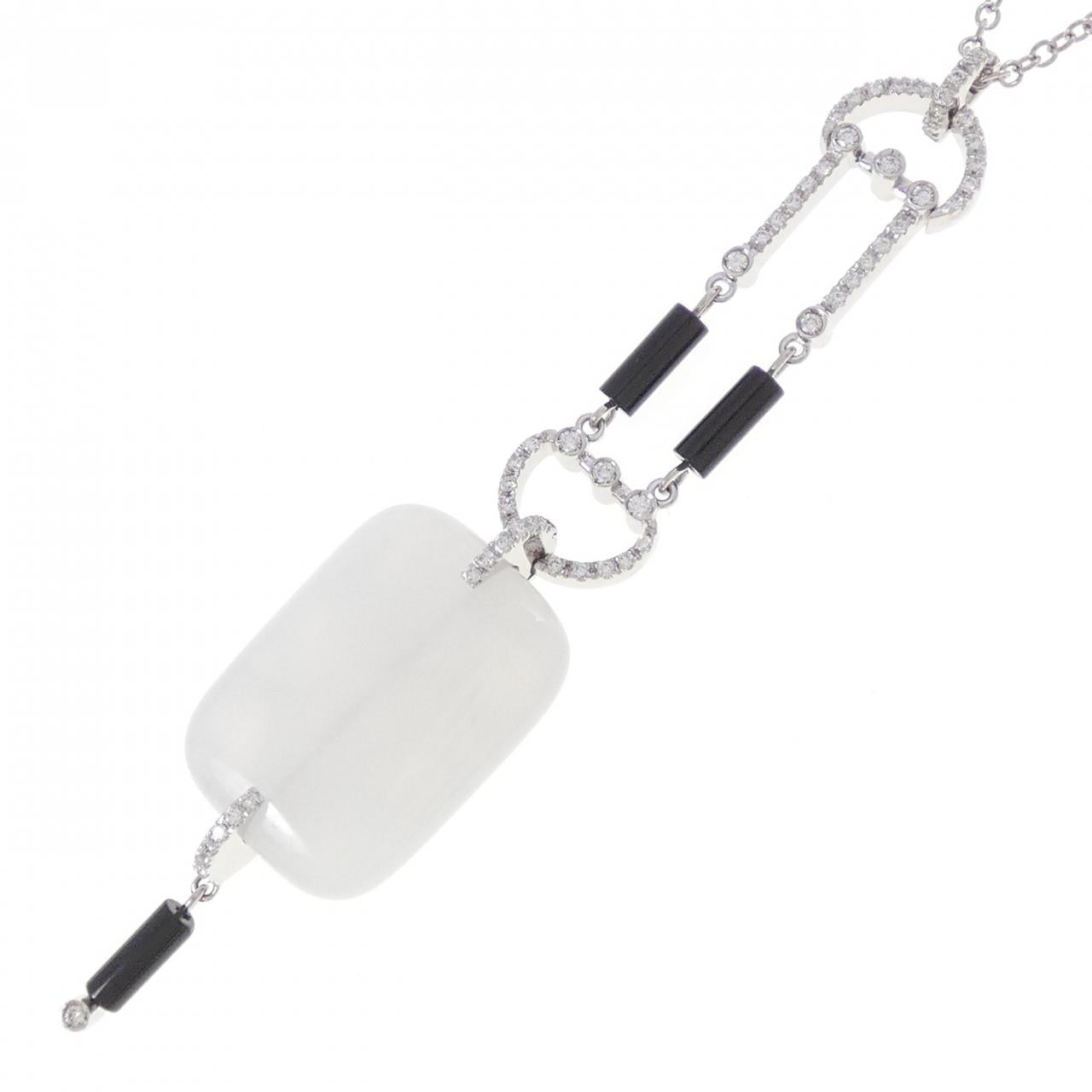 750WG カルセドニー ダイヤモンド オニキス ネックレス