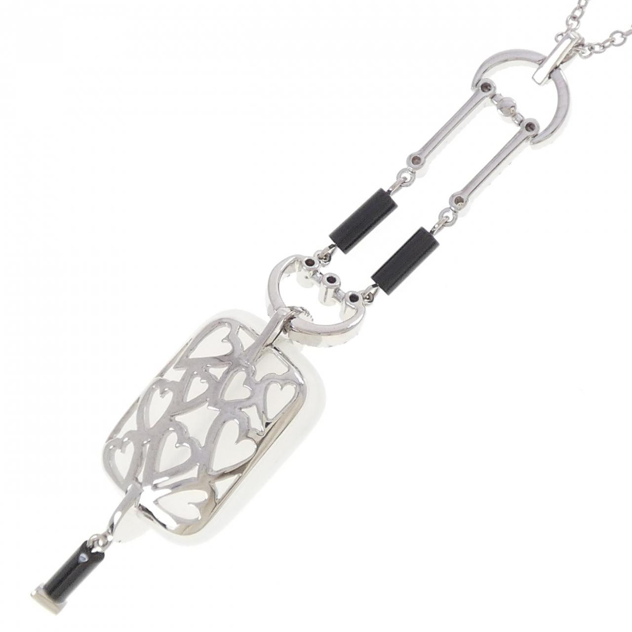 750WG カルセドニー ダイヤモンド オニキス ネックレス