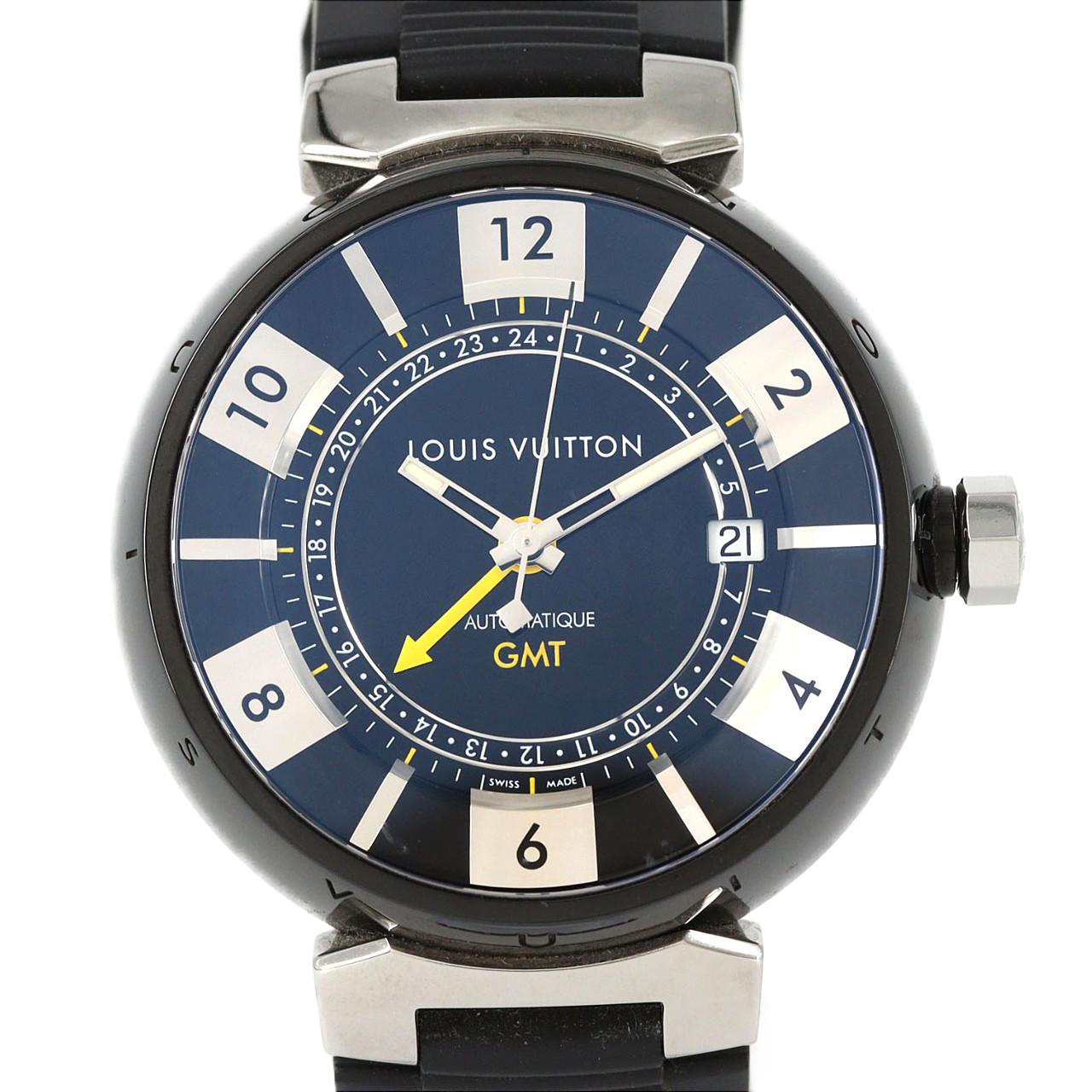 ルイヴィトン タンブール イン ブラック GMT ステンレススチール 腕時計
