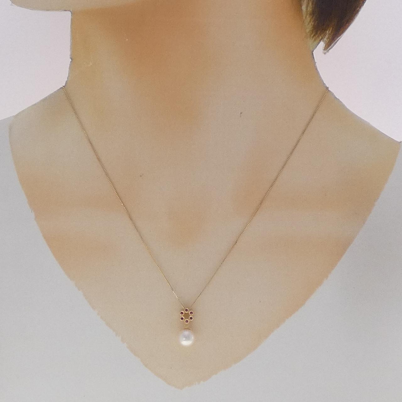 Au750 カラーストーン アコヤパール ダイヤモンド ネックレス