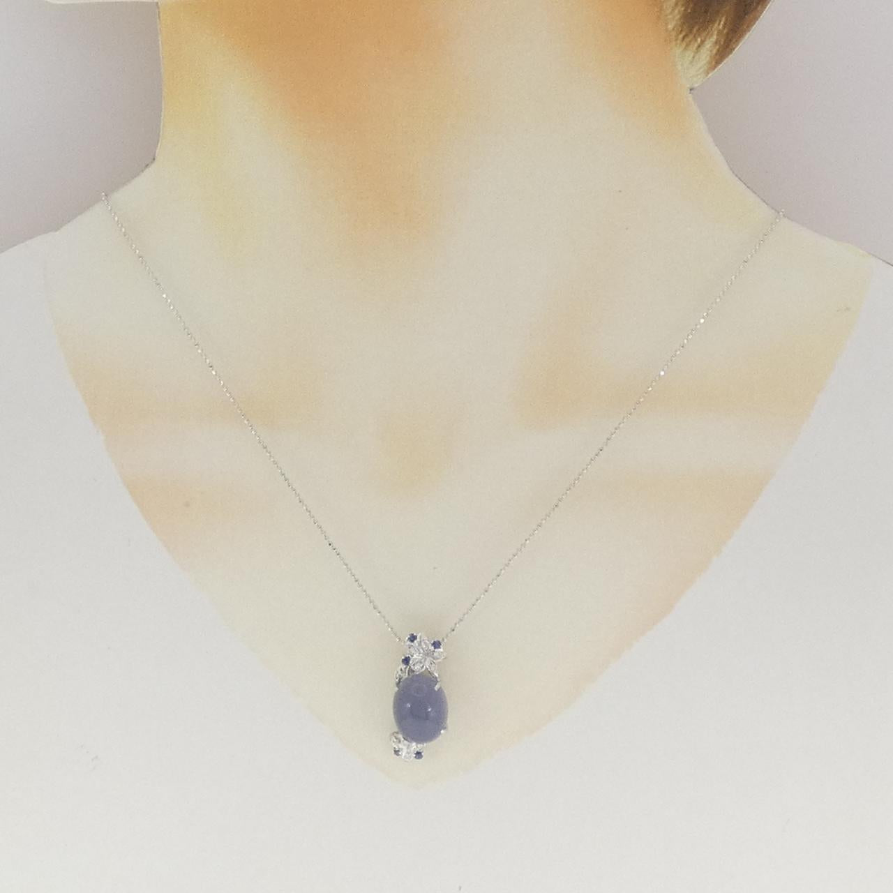 K18WG カルセドニー サファイア ダイヤモンド ネックレス
