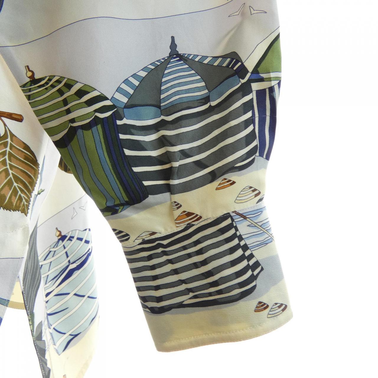エルメス CHARMES DES PLAGES NORMANDES シルクシャツ42