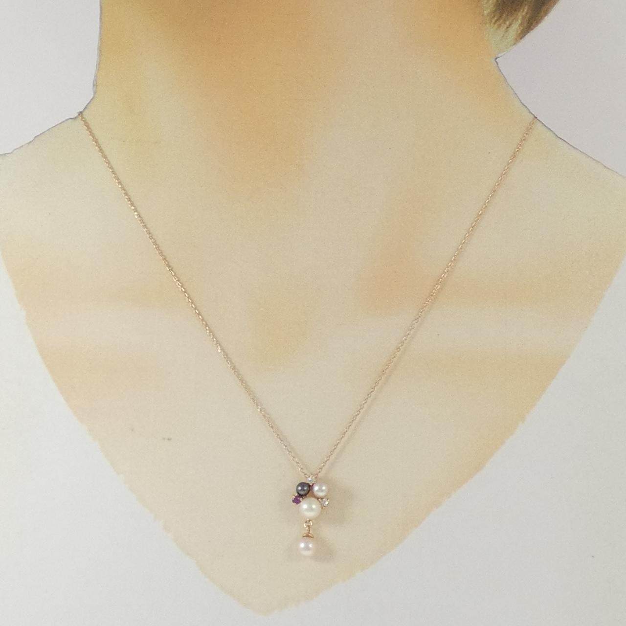 K10ピンクゴールド淡水パールアメジストホワイトサファイアネックレス