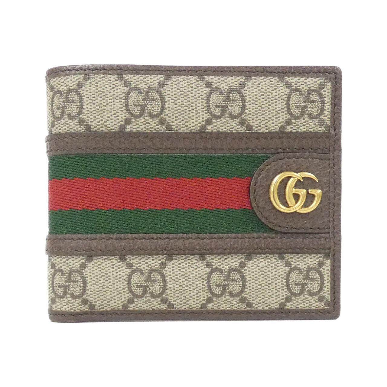 グッチ オフィディア GGスプリームキャンバス レザー二つ折り財布