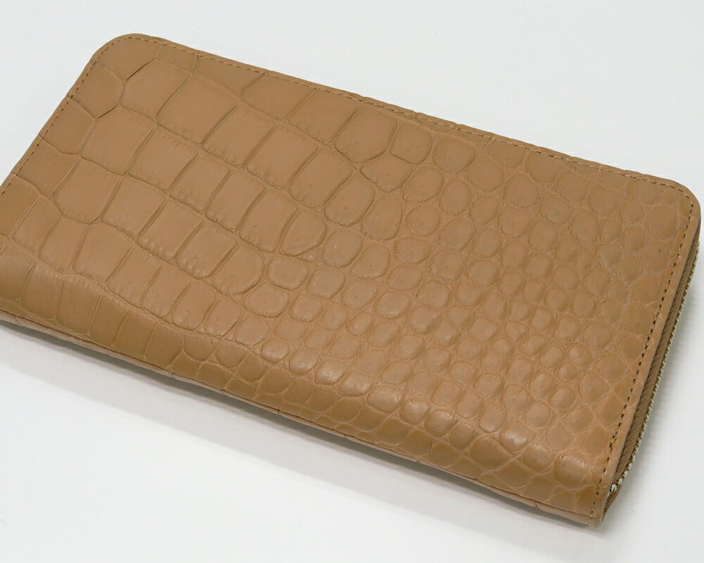 クロコダイル ラウンドジップ 長財布 ベージュ/ブラウン