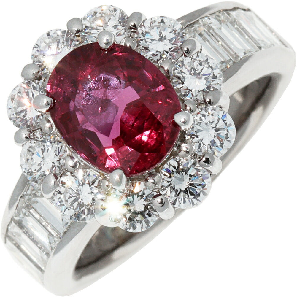 K18WG ルビー 2.18ct ダイヤモンド 2.40ct リング
