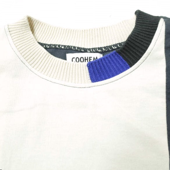 COOHEM ストライプ リブ ニット コンビ Tシャツ コットン トップ
