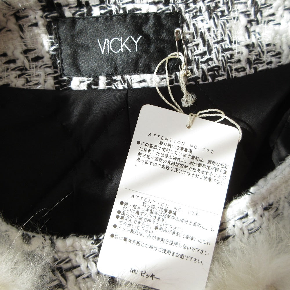 VICKY ラビット ファー ツイード ショート ジャケット