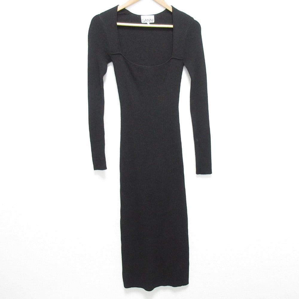 Ganni ストレッチ ワイド ネック ロング リブ ニット ドレス