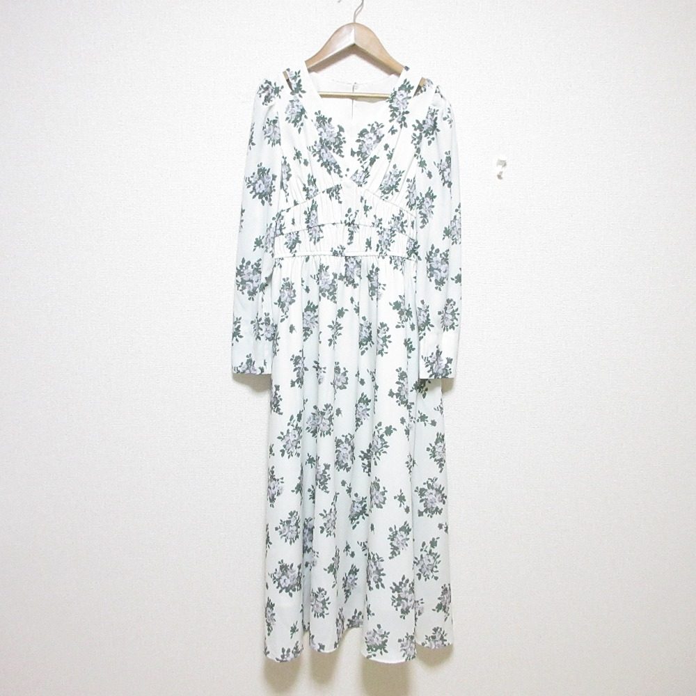 NATURAL BEAUTY BASIC スリット ショルダー プリント ドレス