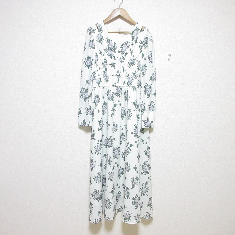 NATURAL BEAUTY BASIC スリット ショルダー プリント ドレス