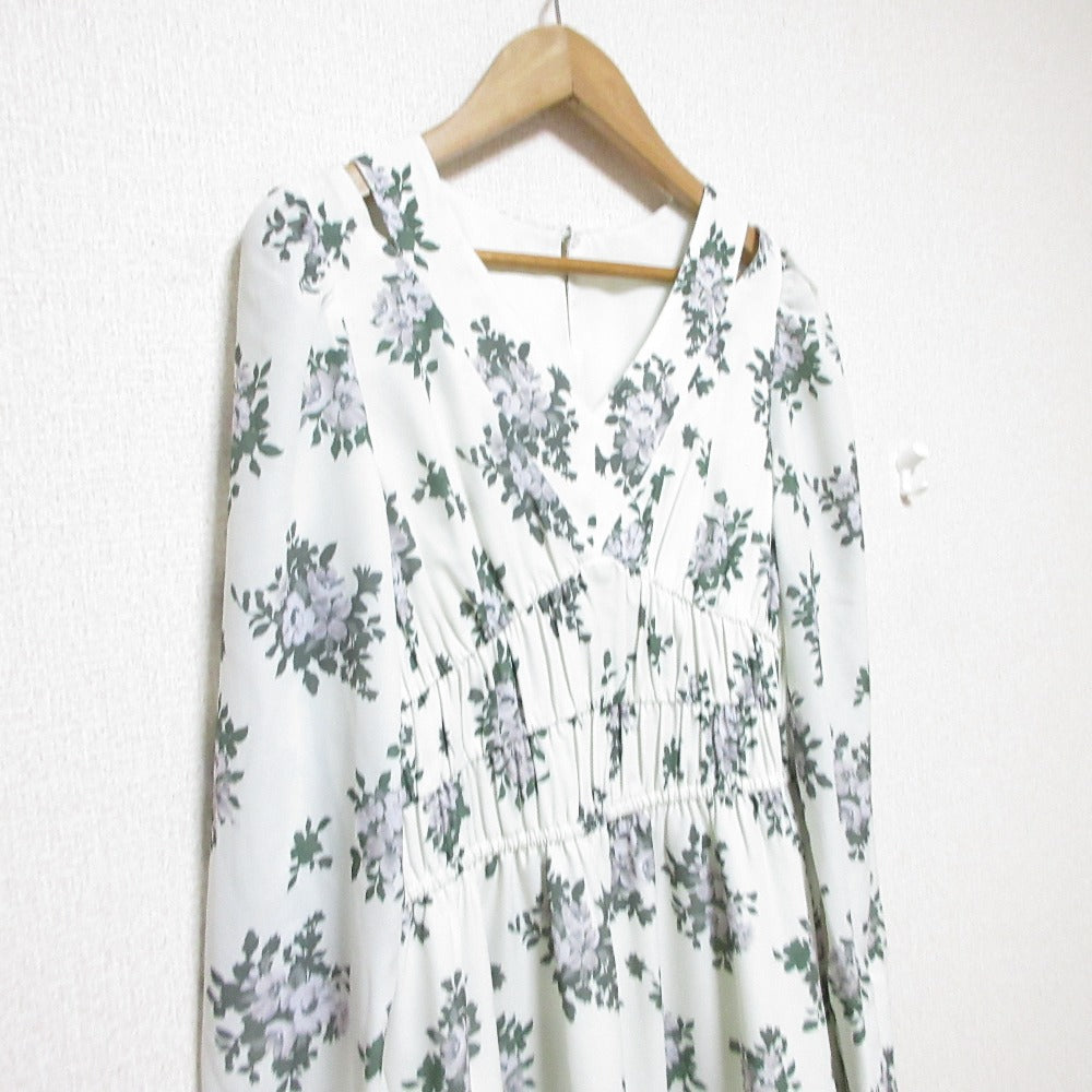 NATURAL BEAUTY BASIC スリット ショルダー プリント ドレス