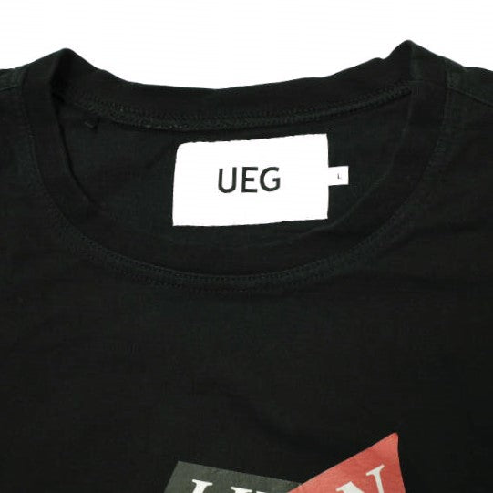 UEG オーバーサイズ Tシャツ テープ プリント ブラック
