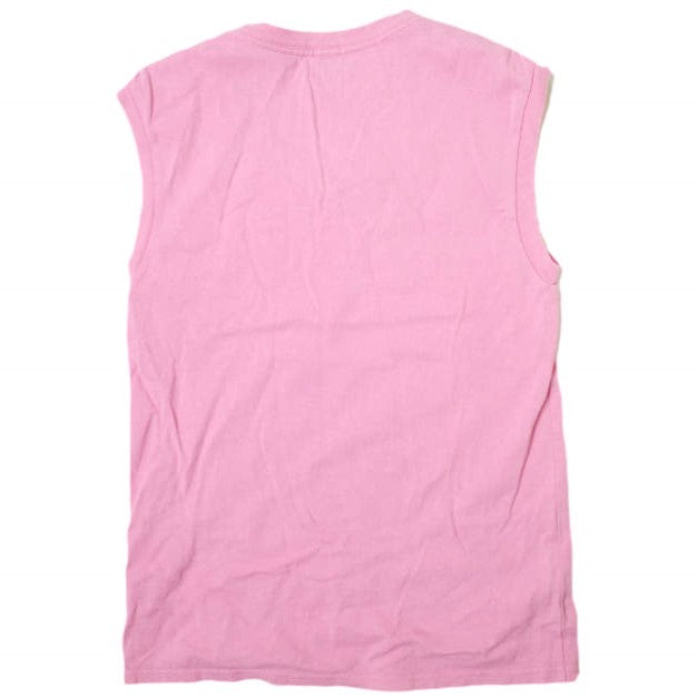 コットン Uネック ノースリーブ Tシャツ ピンク