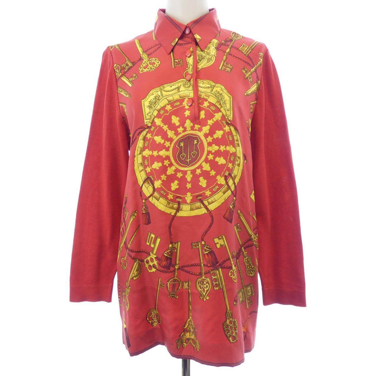 エルメス LES CLES シルク コットンカシミヤ トップス